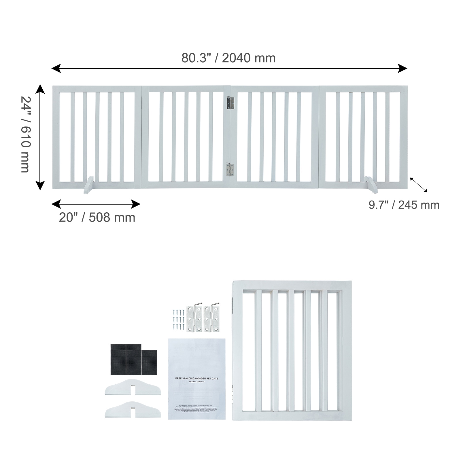 Foldable Freestanding Dog Gate White 4 Panels For Pet Safety_voghion.com